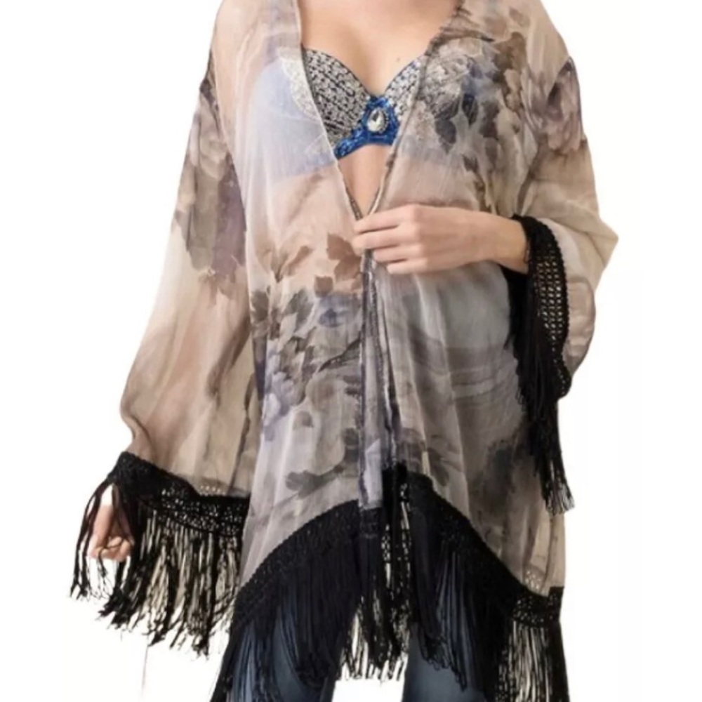 Navy fringe semi sheer cover up cardigan jacket New Beach Vacay Western Resort